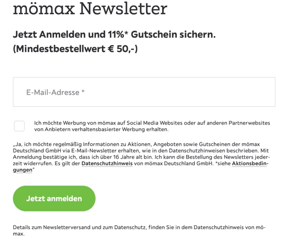 mömax Newsletter Gutschein anmelden